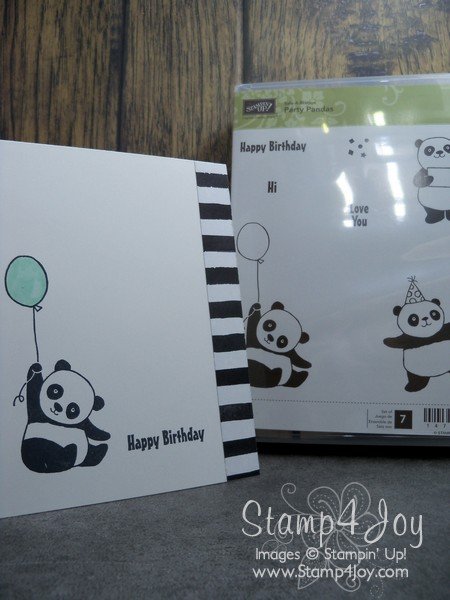 Make a Black and White Birthday Card with the FREE Party Pandas stamp set - www.Stamp4Joy.com