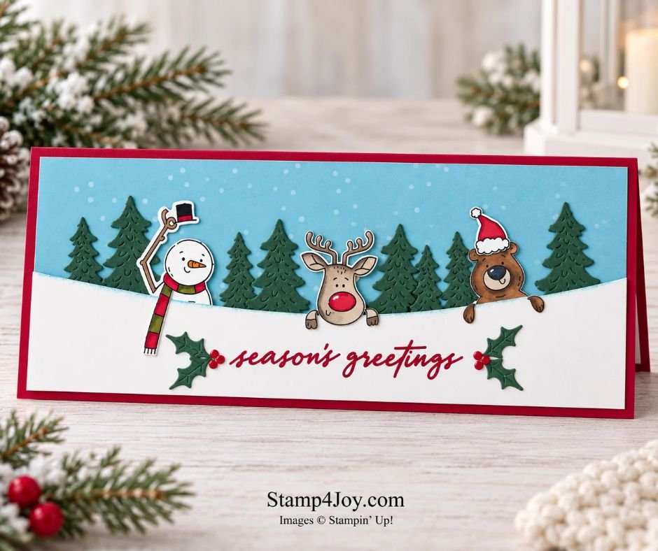 Christmas Slimline Card With Christmas Crew - Stamp4Joy.com
