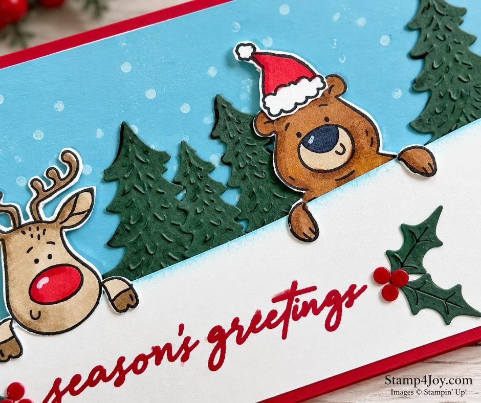 Christmas Slimline Card With Christmas Crew close-up - Stamp4Joy.com