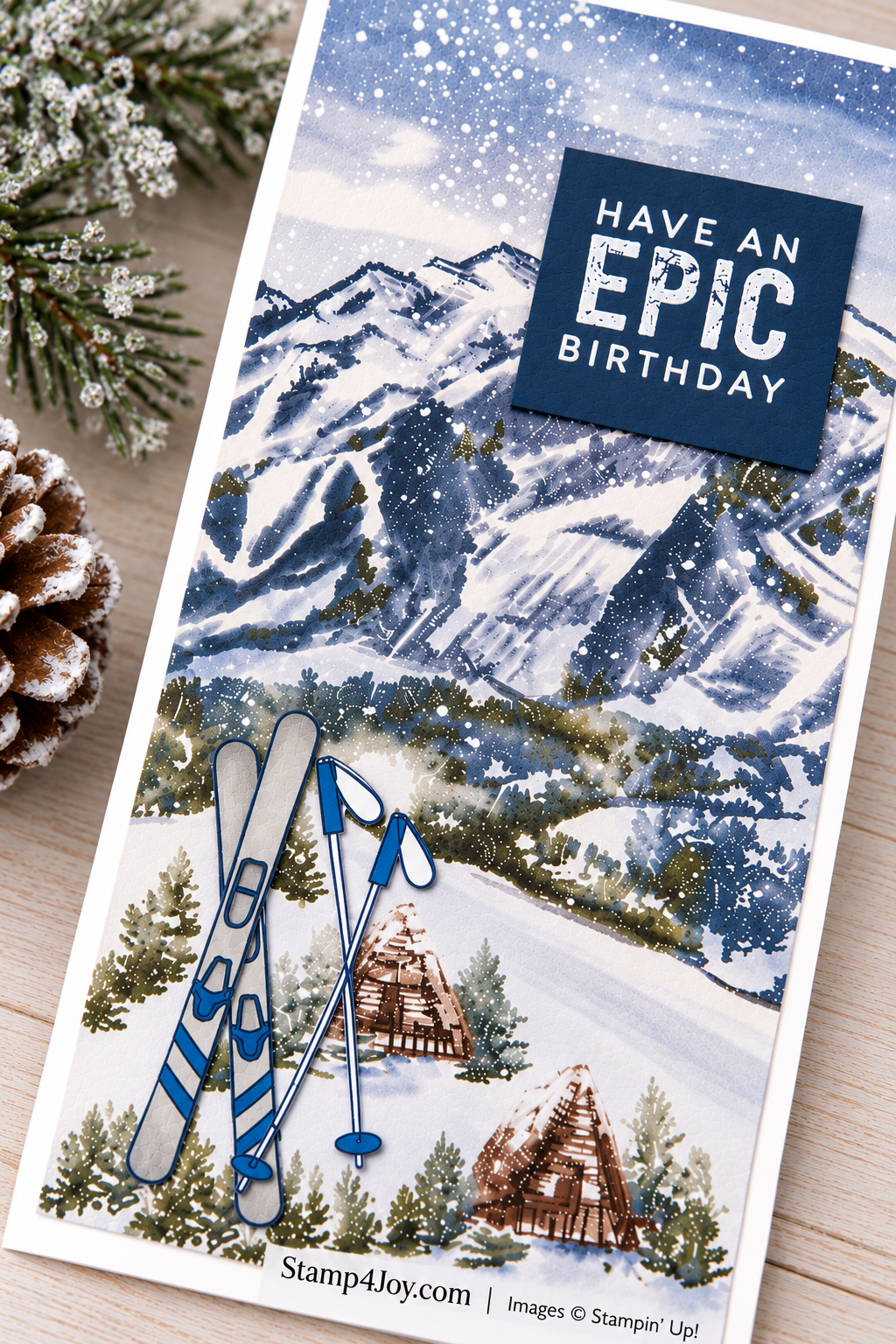 Epic Birthday Winter Ski Card close-up - Stamp4Joy.com