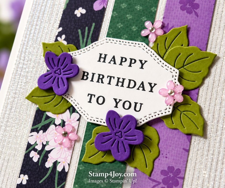 Glittery Floral Birthday Card close-up - Stamp4Joy.com