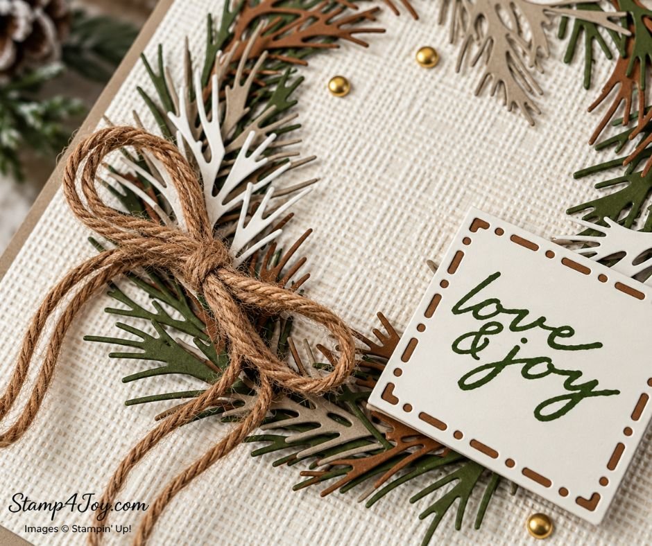 Rustic Christmas Wreath Card close-up - Stamp4Joy.com